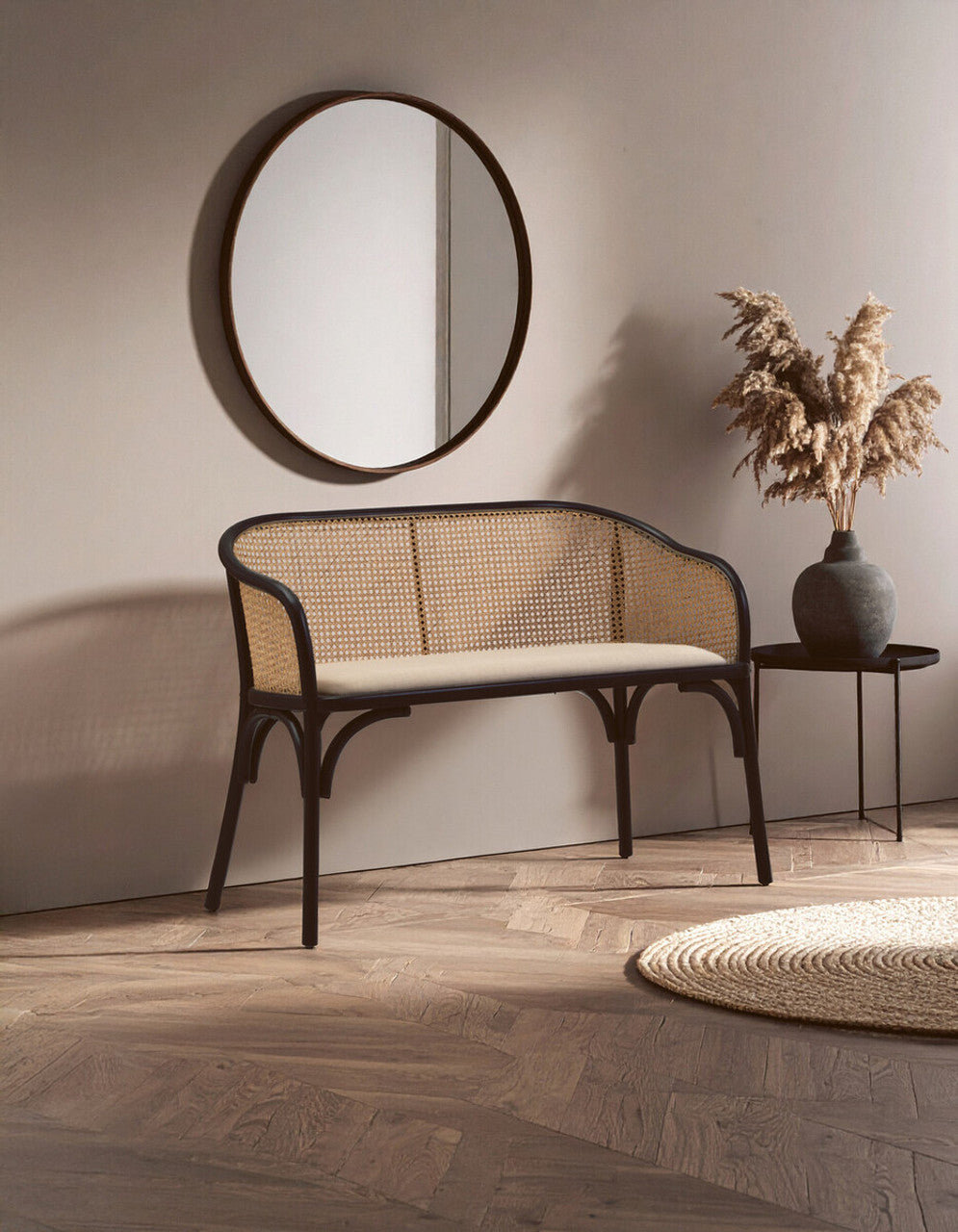 Nino Natural Cane Bench with Black Beech Wood Frame