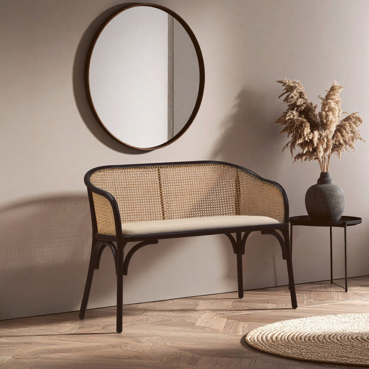 Nino Natural Cane Bench with Black Beech Wood Frame