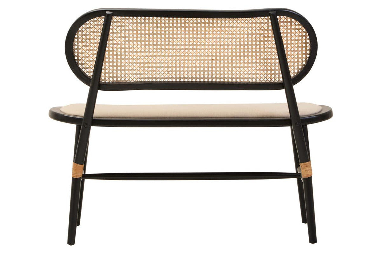 Nino Natural Cane Bench with Black Elm Wood Frame
