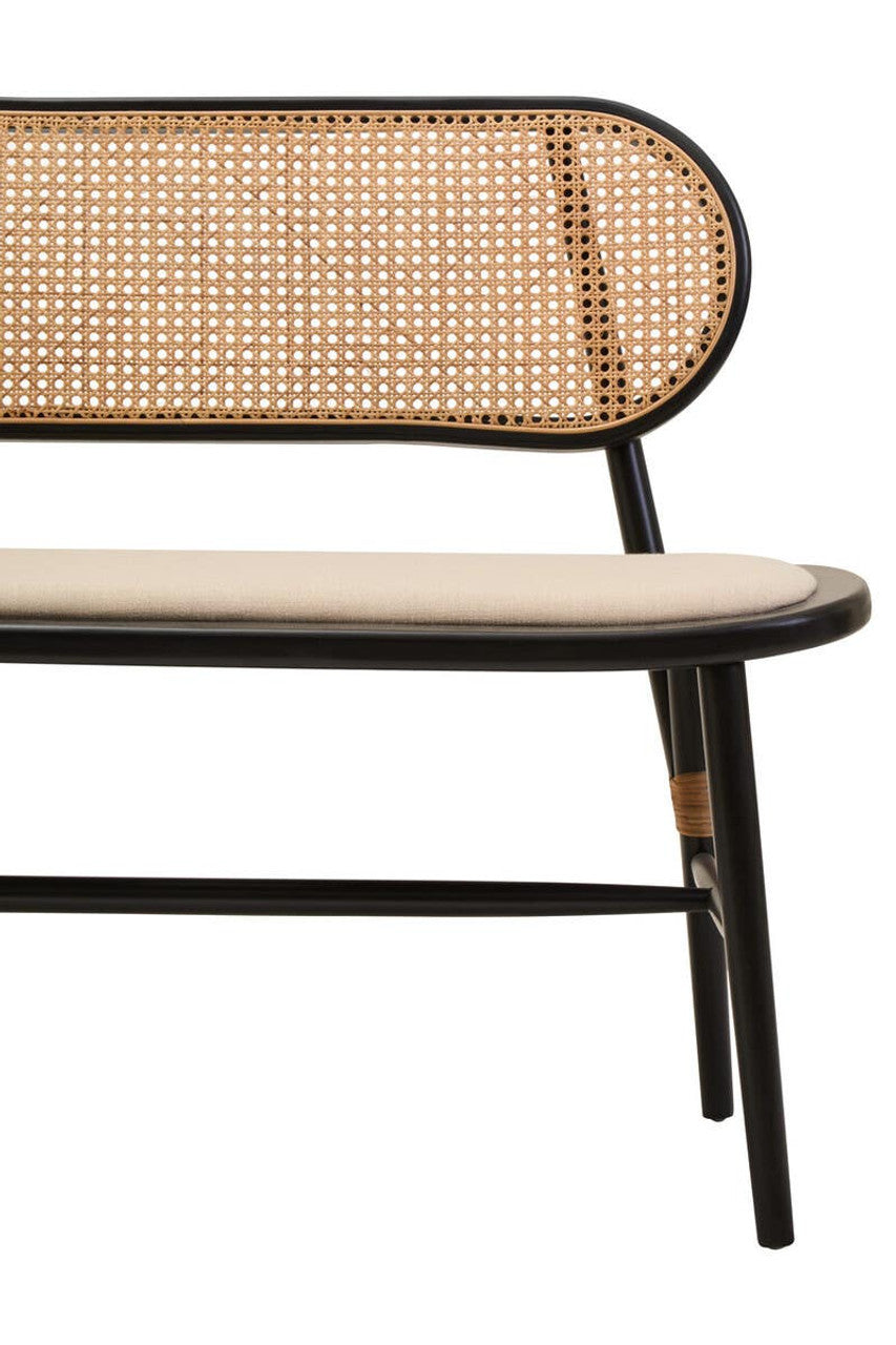 Nino Natural Cane Bench with Black Elm Wood Frame