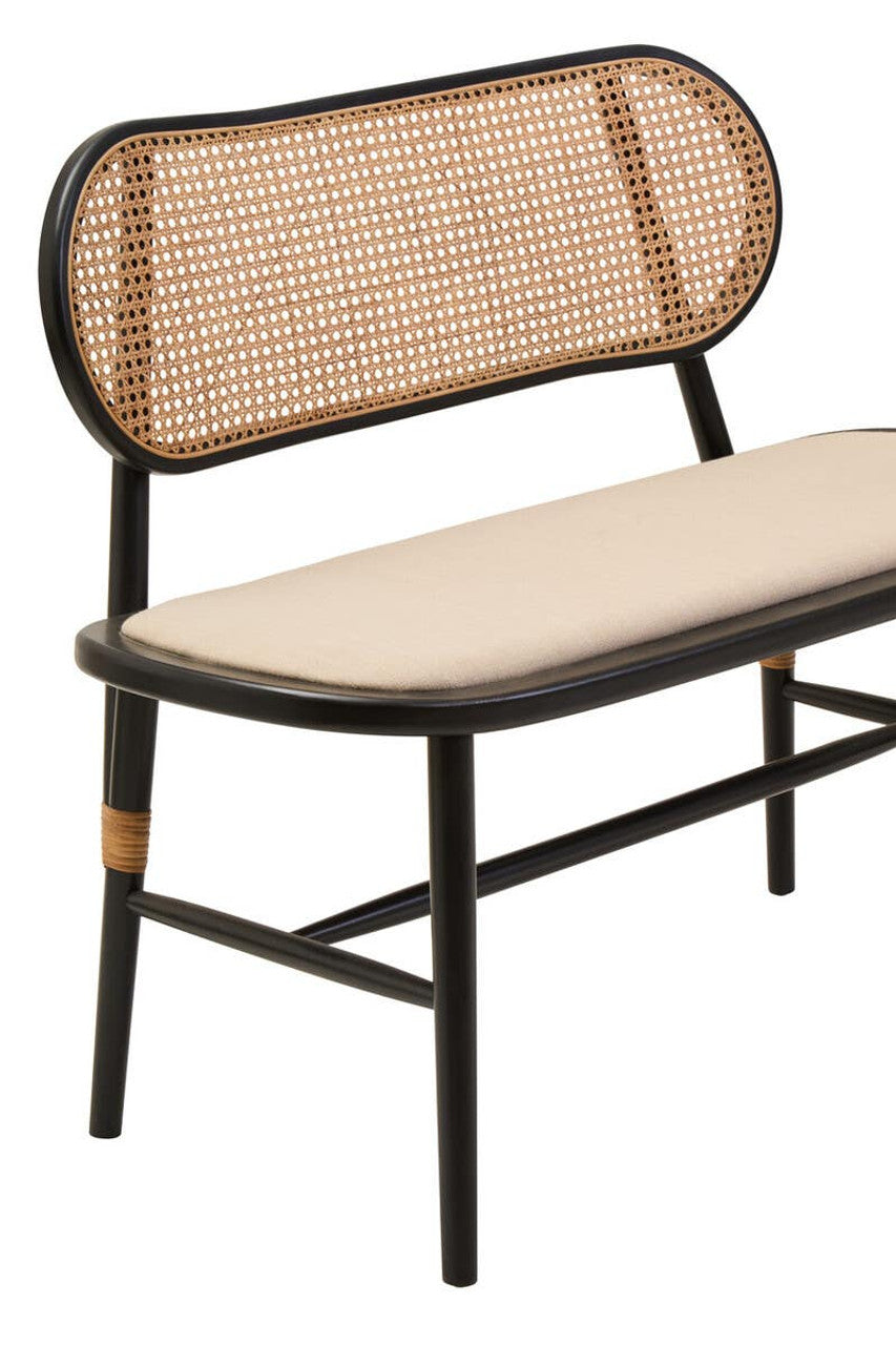 Nino Natural Cane Bench with Black Elm Wood Frame