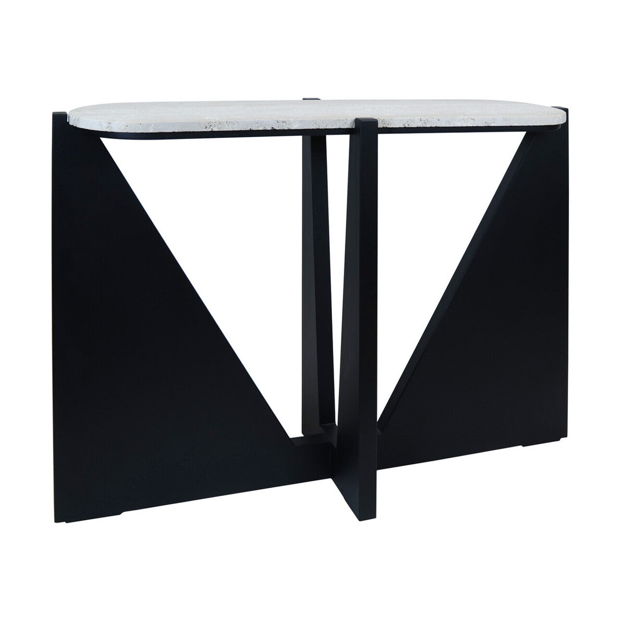 Wynford Travertine Top Console Table With Black Acacia Wood Legs