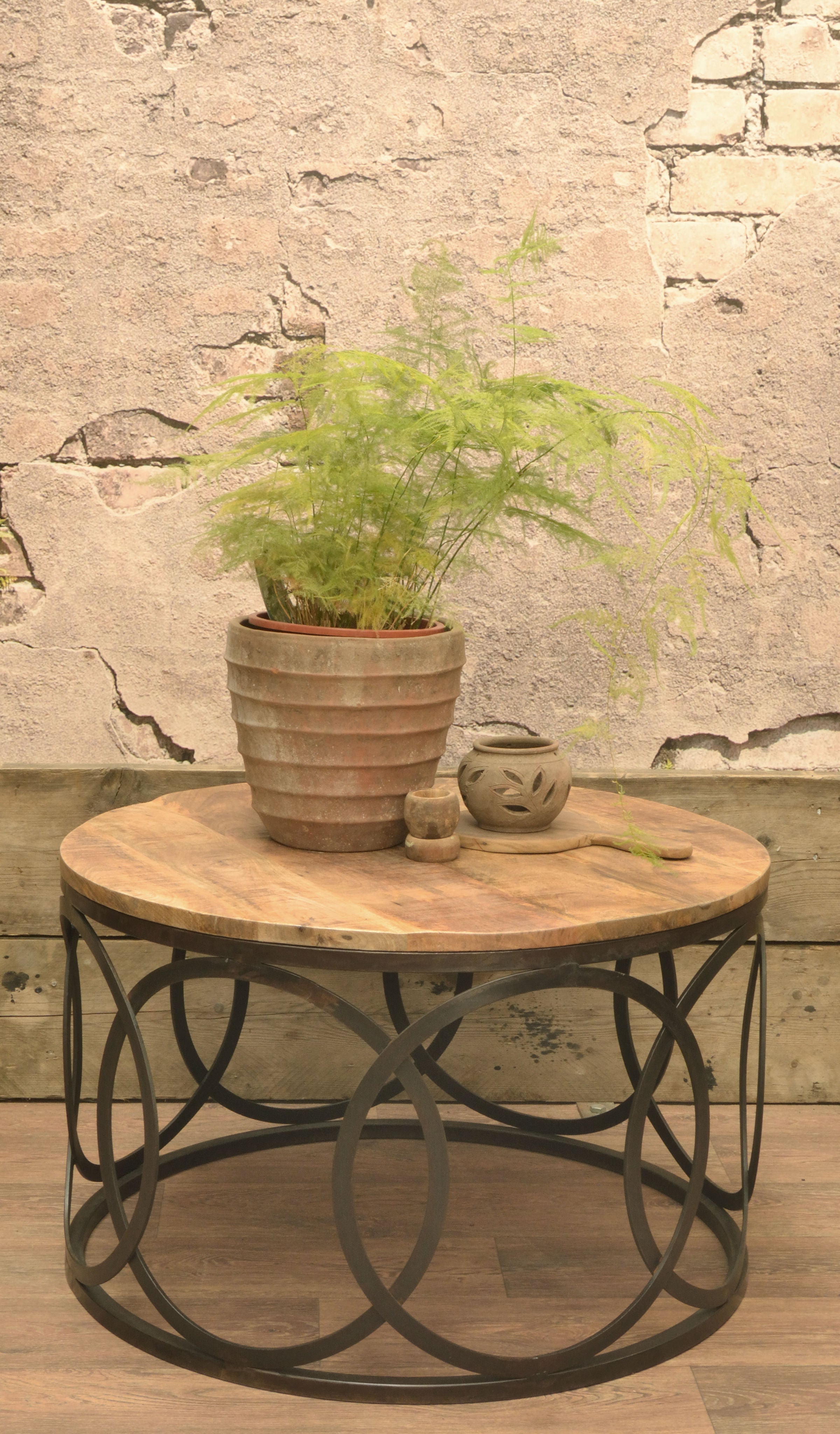 Old Empire Round Lattice Frame Coffee Table | Mango Wood