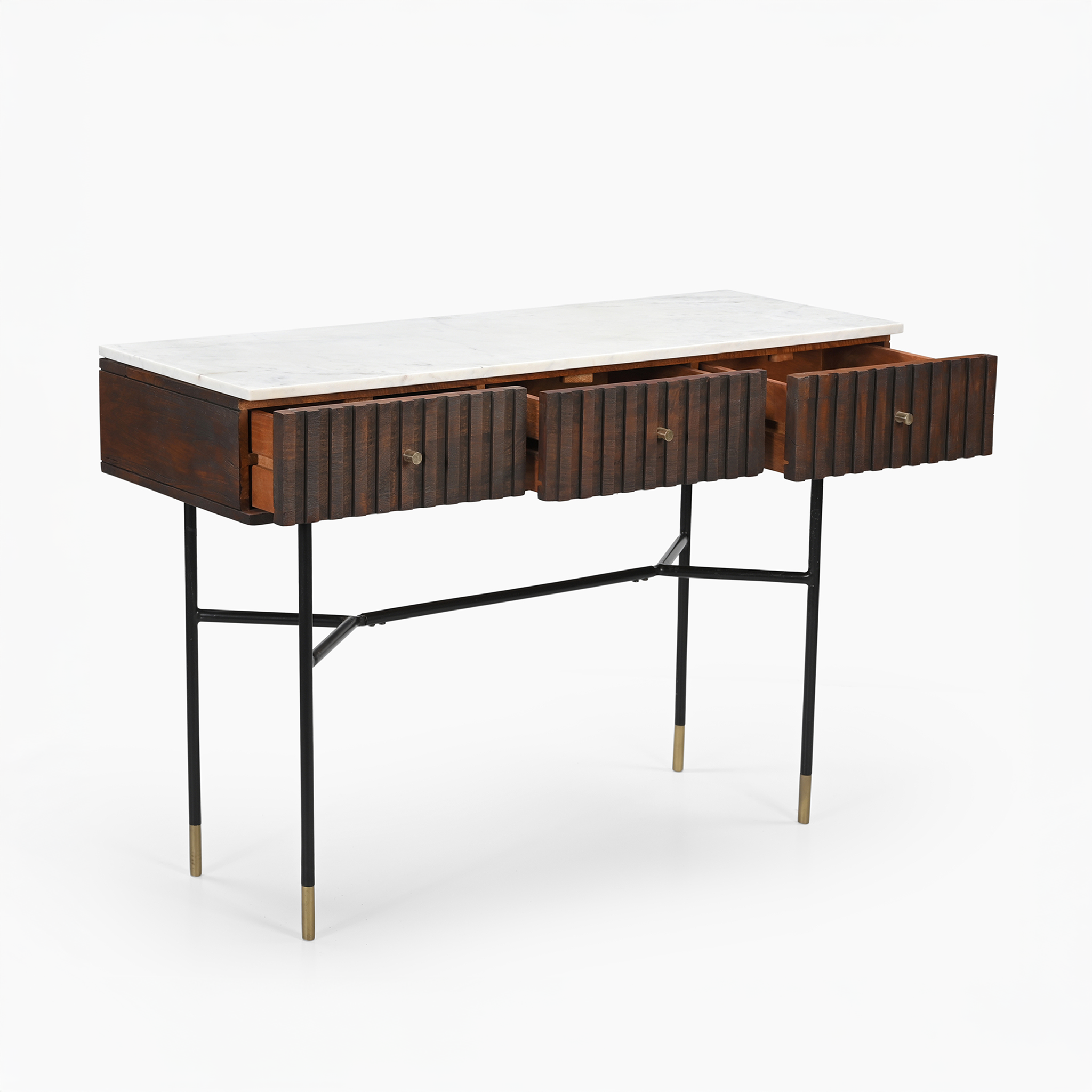Derek Marble Top Three Drawer Console Table | White