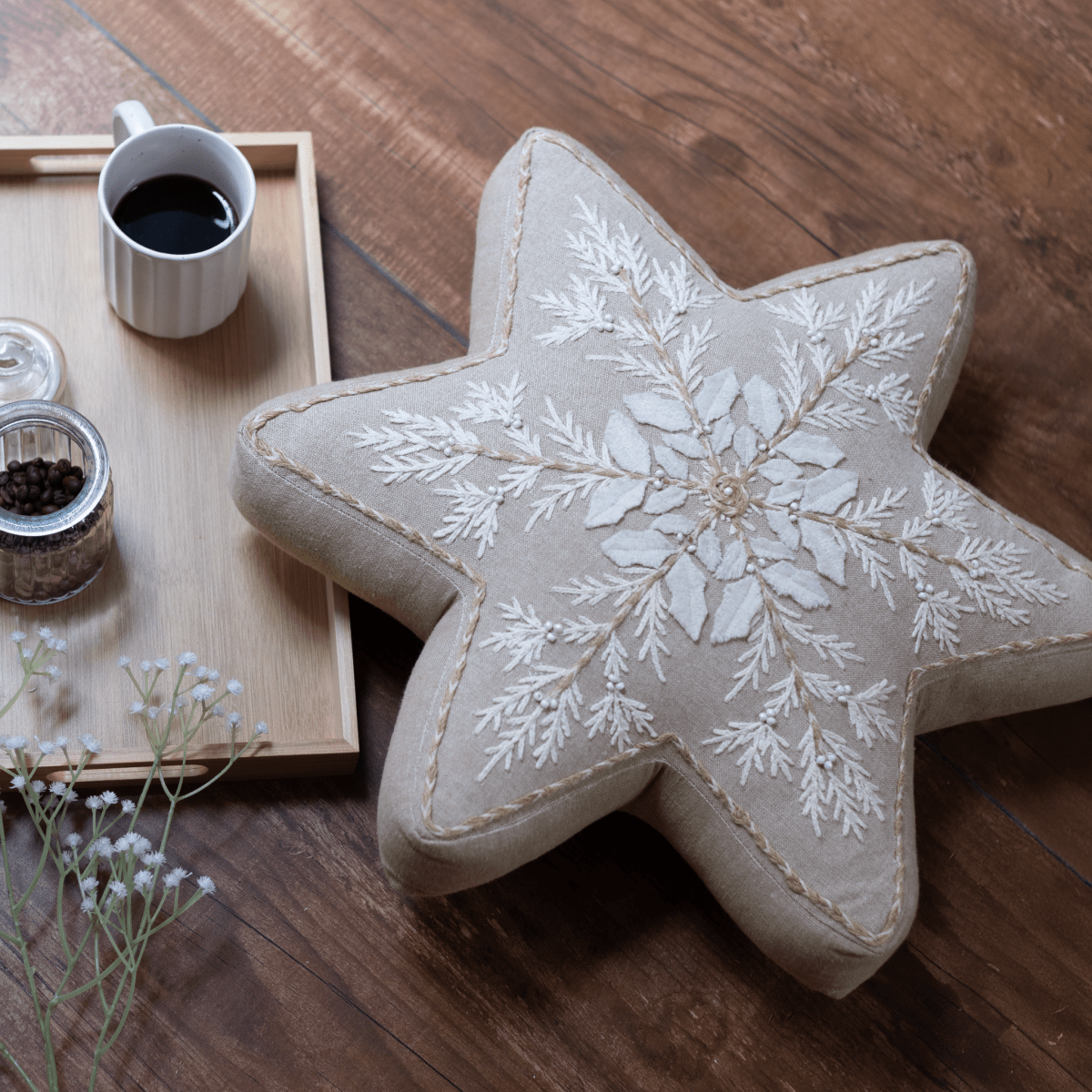 Joyful Star Cotton Chambray Cushion - OPULENT Co