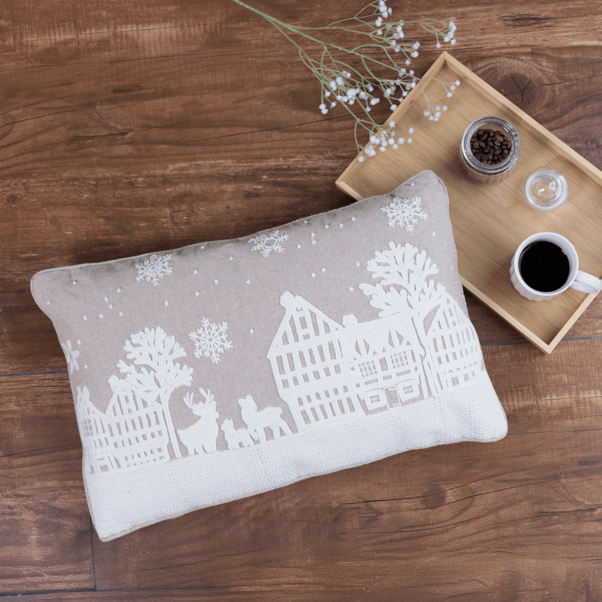 Festive Glow Cotton Chambray Cushion - OPULENT Co