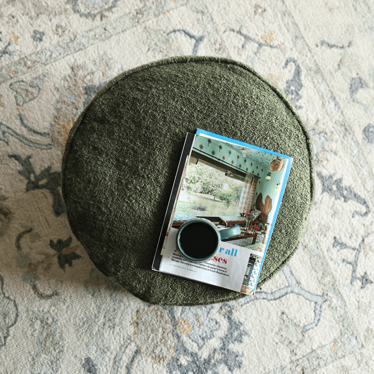 Jac Green Polyester Pouffe - OPULENT Co
