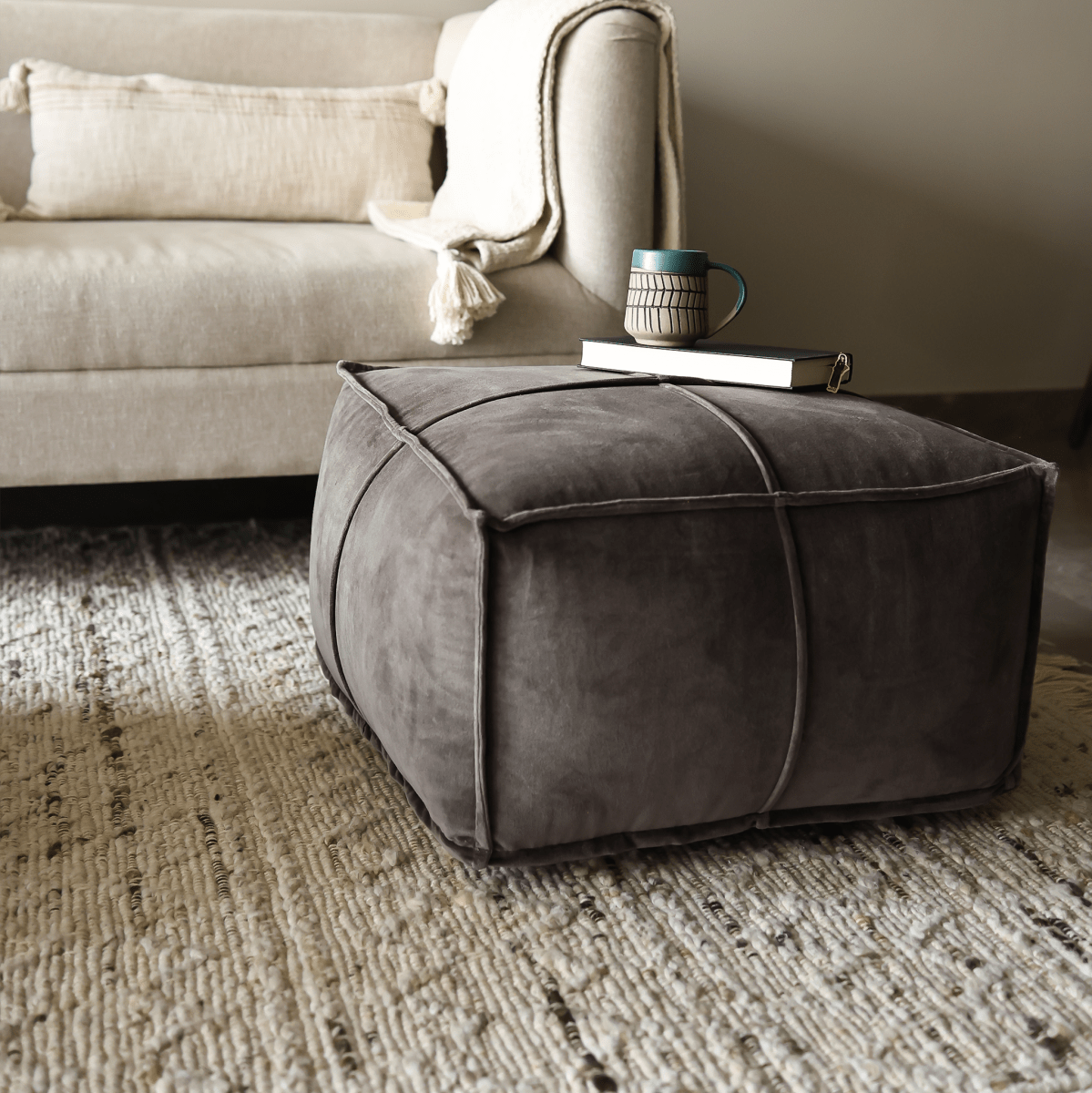 Tomos Brown Cotton Pouffe - OPULENT Co