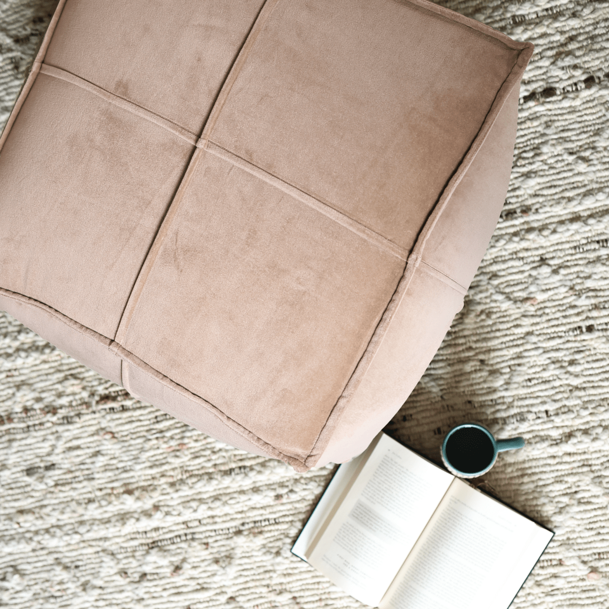 Tomos Beige Cotton Pouffe - OPULENT Co