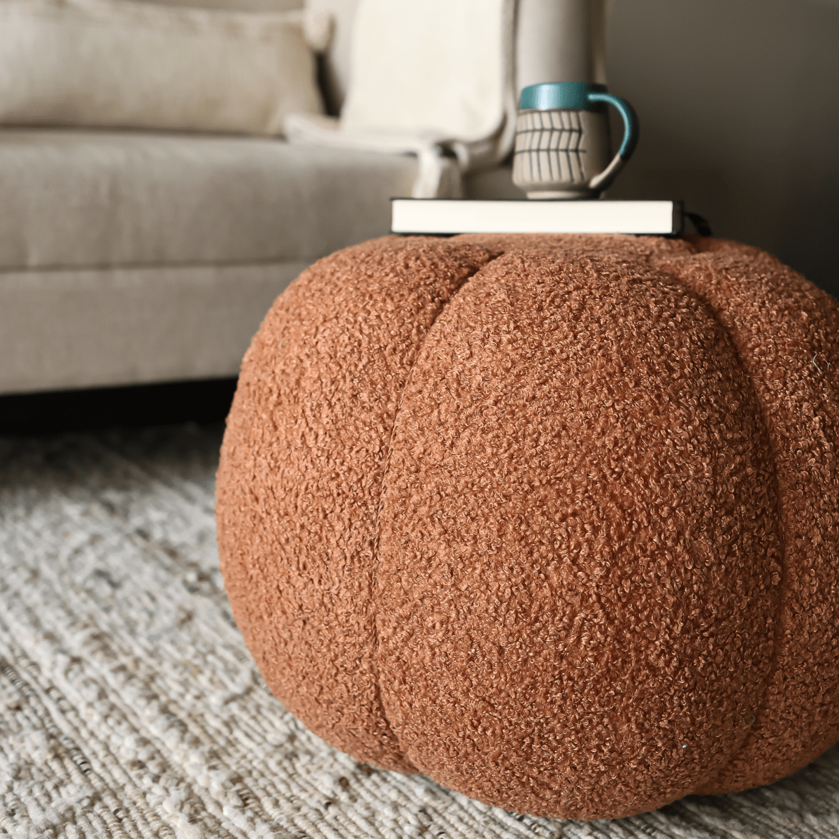 Ayrian Rust Polyester Pouffe - OPULENT Co
