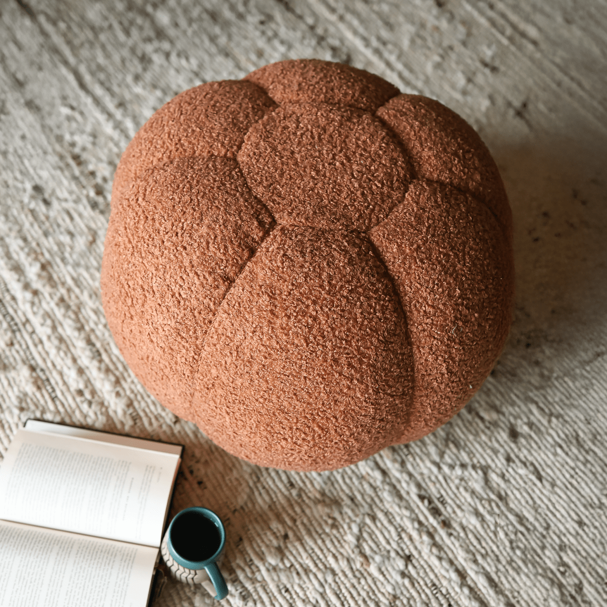 Ayrian Rust Polyester Pouffe - OPULENT Co