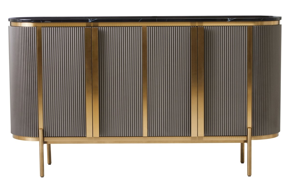 Arden Grey Four Door Sideboard With Black Marble Top - OPULENT Co