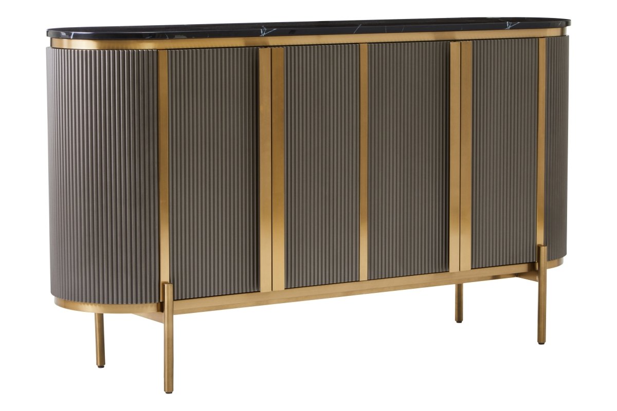 Arden Grey Four Door Sideboard With Black Marble Top - OPULENT Co