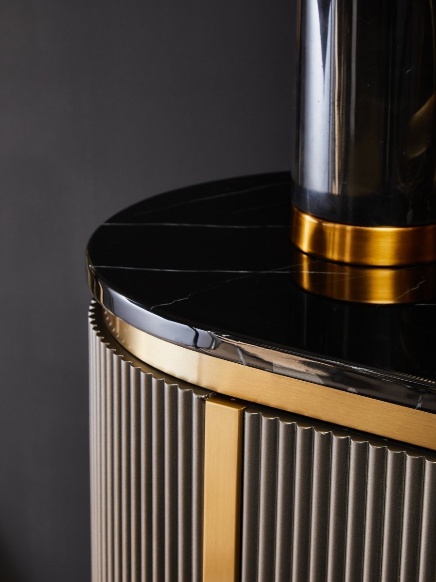 Arden Grey Four Door Sideboard With Black Marble Top - OPULENT Co