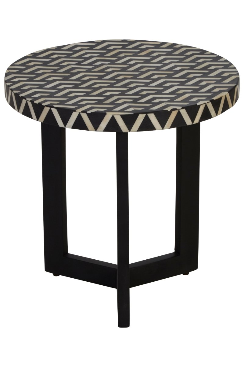 Bohemira Acacia Wood Side Table With Bone Inlay - OPULENT Co