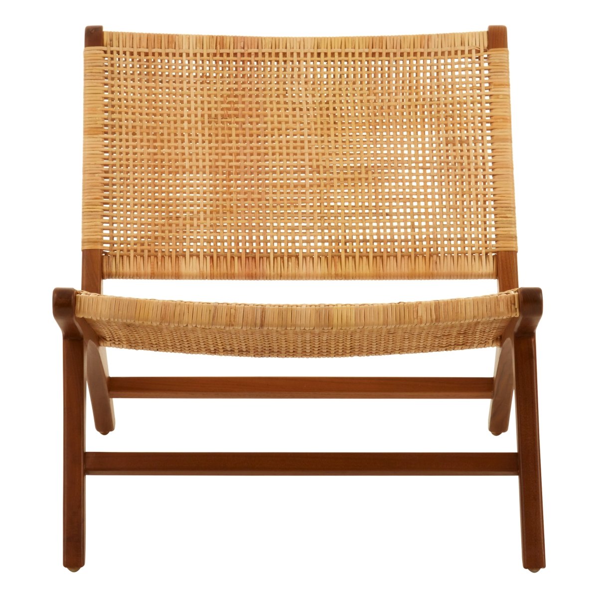 Elara Teak Wood And Natural Rattan Lounge Chair - OPULENT co