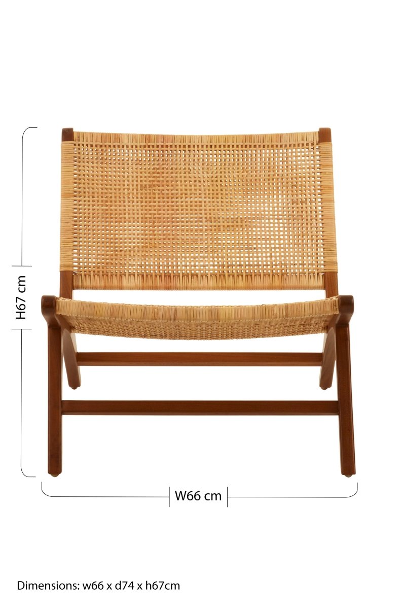 Elara Teak Wood And Natural Rattan Lounge Chair - OPULENT co