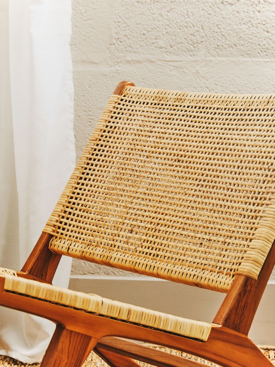 Elara Teak Wood And Natural Rattan Lounge Chair - OPULENT co
