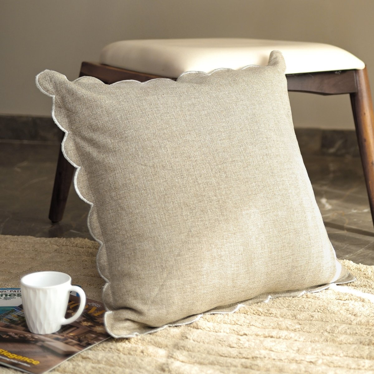 Elsie Cotton - Linen Beige Cushion - OPULENT Co