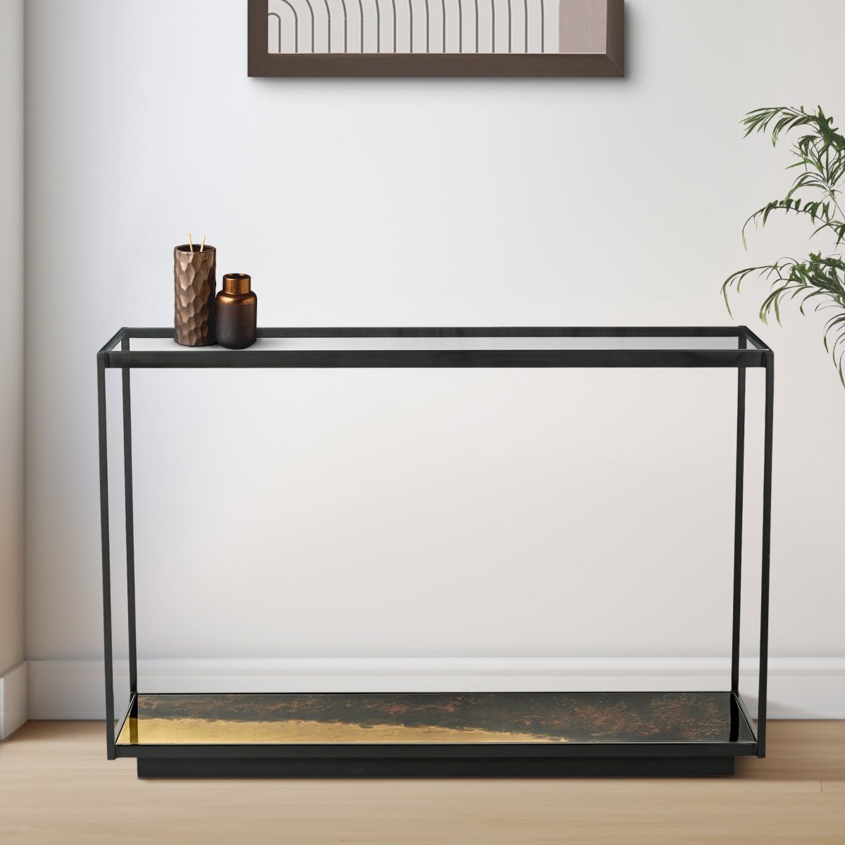 Galaxy Iron Console Table With Glass Top - OPULENT Co