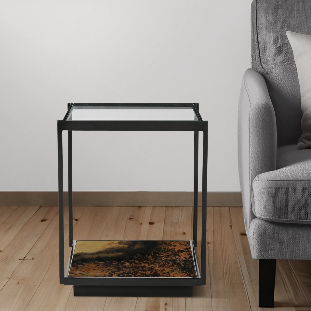 Galaxy Iron End Table With Glass Top - OPULENT Co