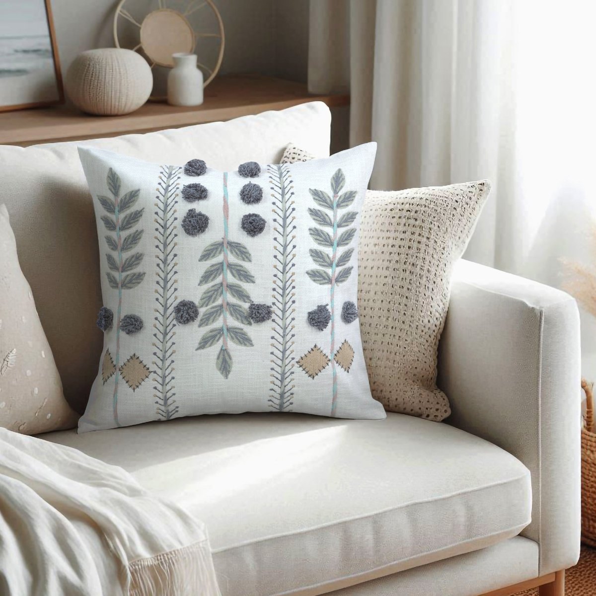 Gianna Fresh Embroidered Cotton Cushion - OPULENT Co