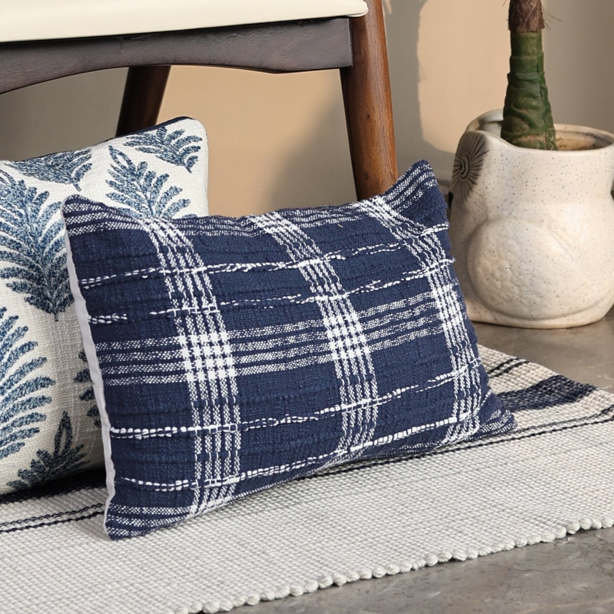 Guinevere Blue Cotton Cushion - OPULENT Co