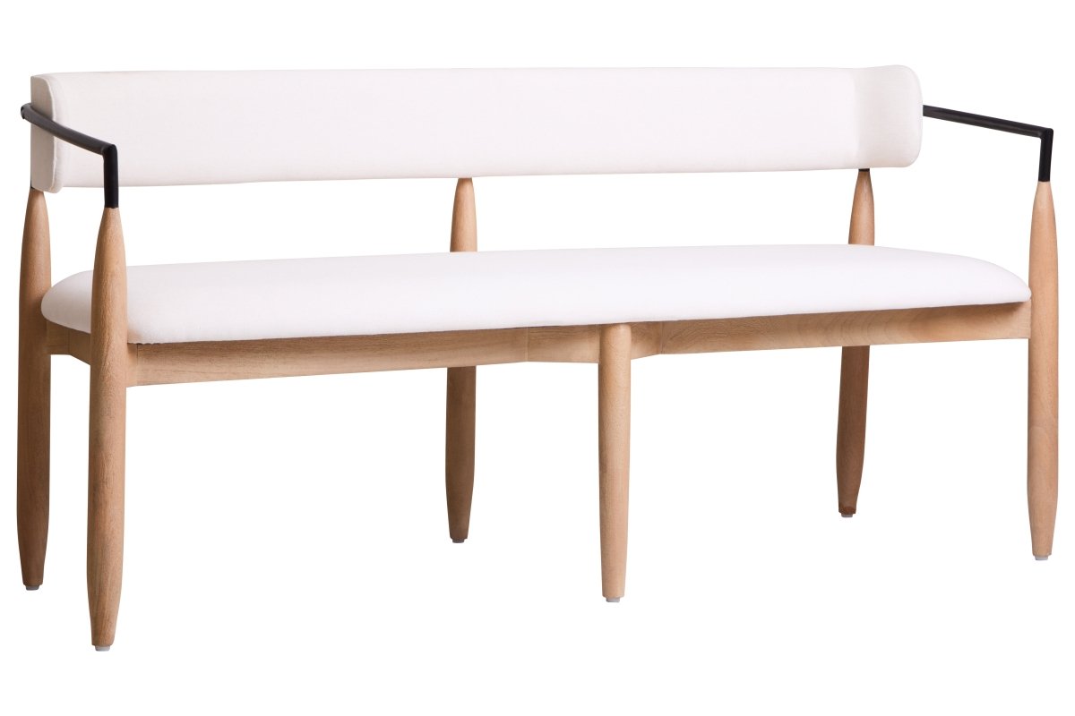 Marivon Bench Cream Textured Dining Bench With Wood Frame - OPULENT Co