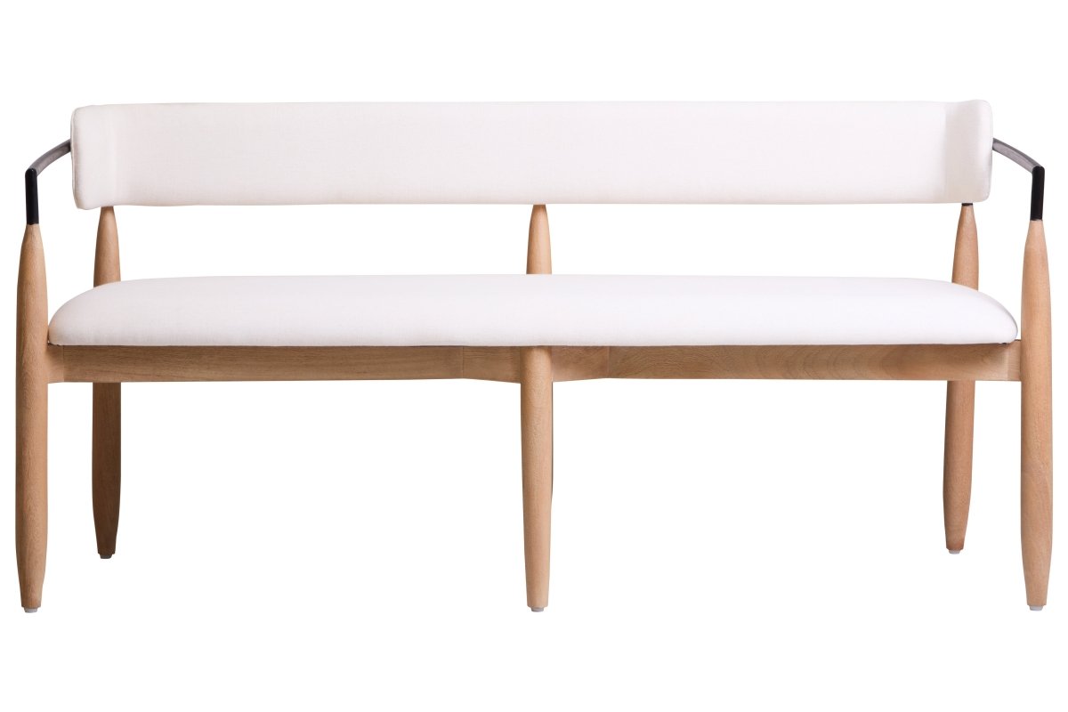 Marivon Bench Cream Textured Dining Bench With Wood Frame - OPULENT Co