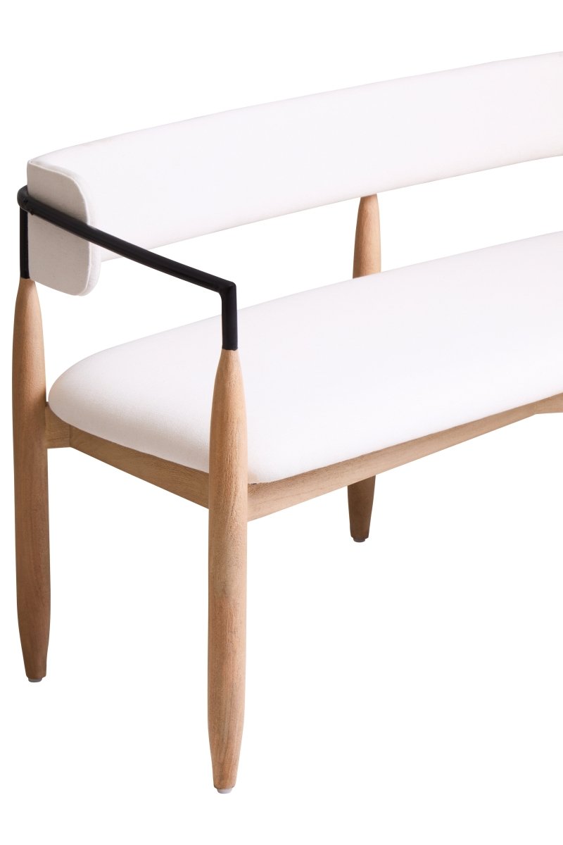 Marivon Bench Cream Textured Dining Bench With Wood Frame - OPULENT Co