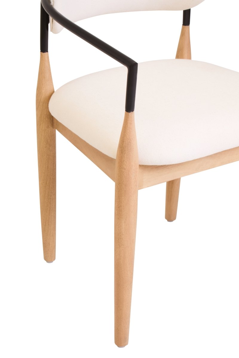 Marivon Cream Textured Dining Chair With Wood Frame - OPULENT Co