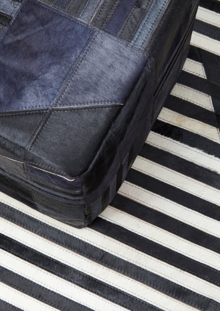 Matto Safira Large Black And White Hair On Leather Rug - OPULENT Co