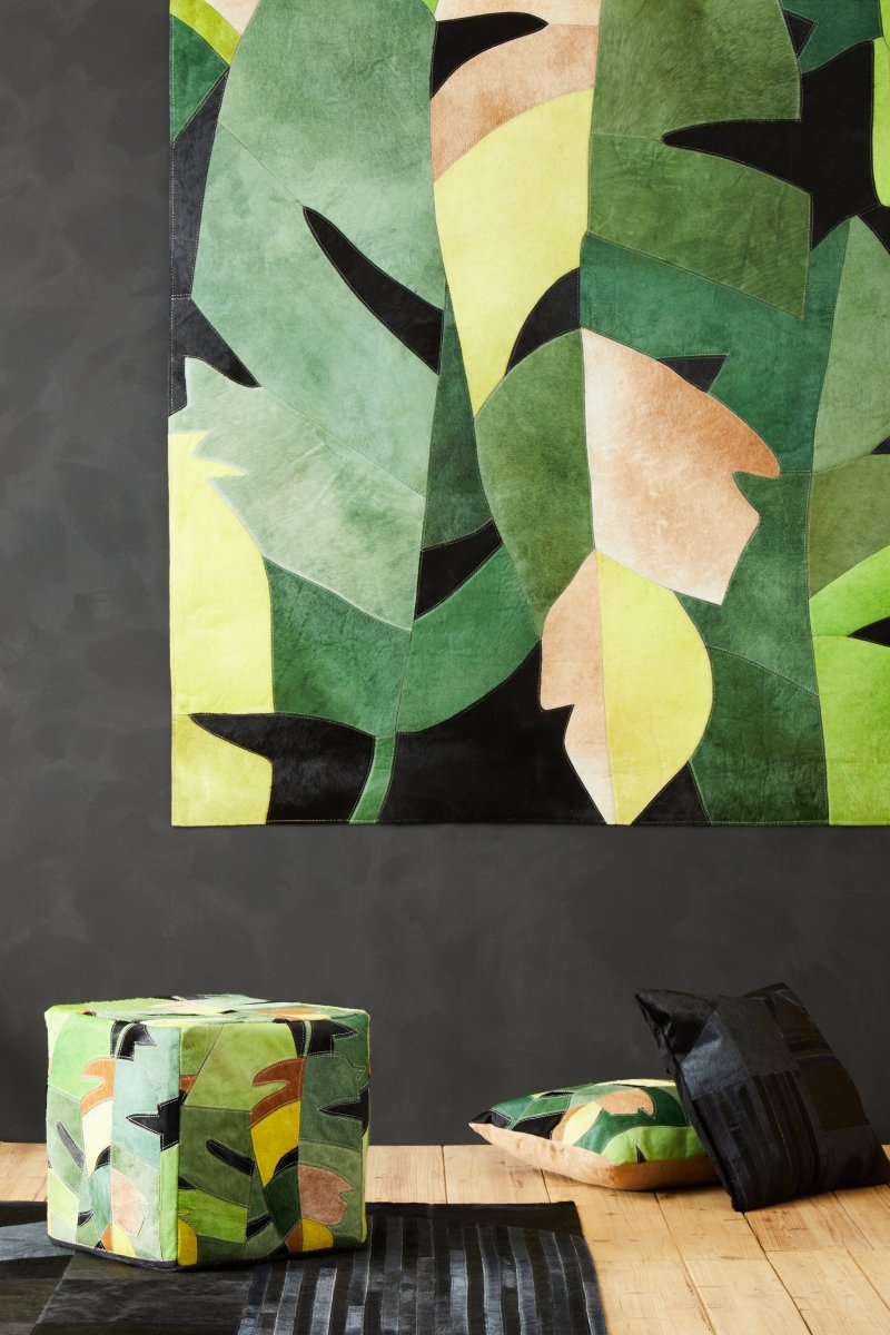 Matto Safira Small Black And Grey Deco Print on Leather Rug - OPULENT Co