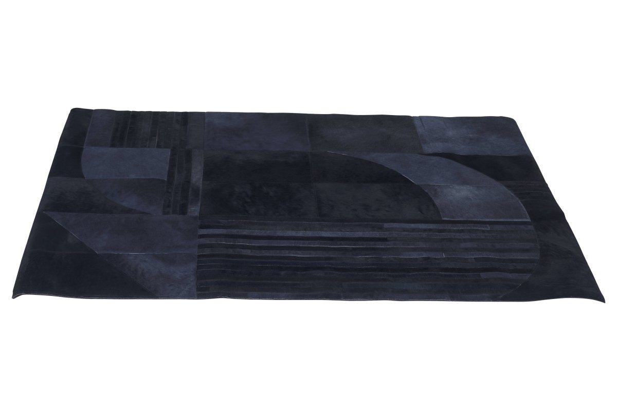 Matto Safira Small Black And Grey Deco Print on Leather Rug - OPULENT Co