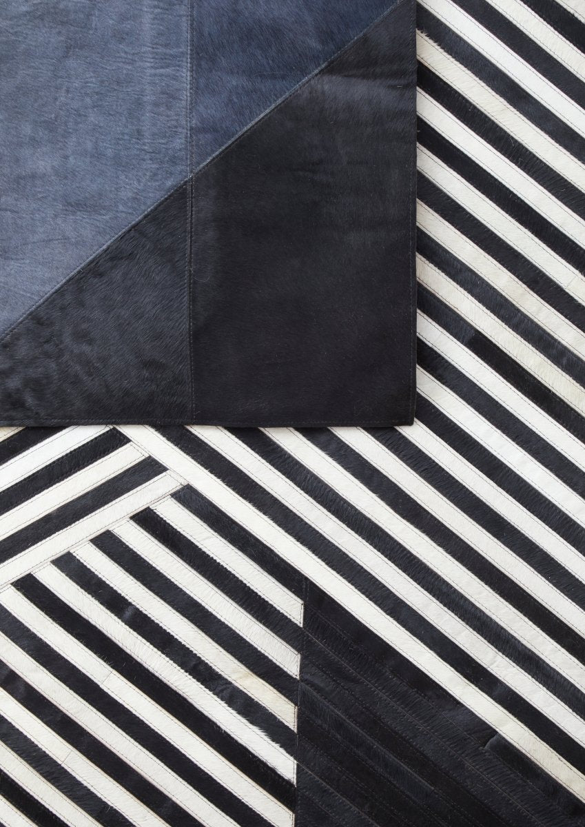 Matto Safira Small Black And Grey Deco Print on Leather Rug - OPULENT Co