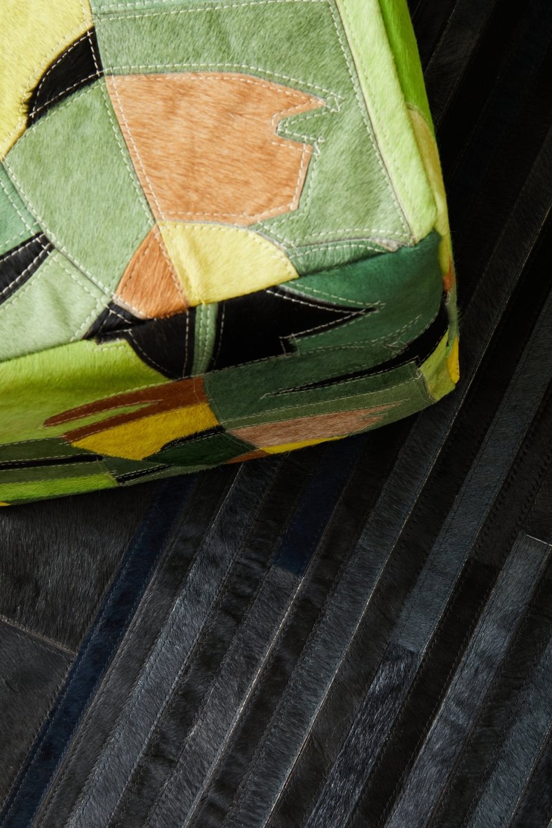 Matto Safira Small Black And Grey Deco Print on Leather Rug - OPULENT Co