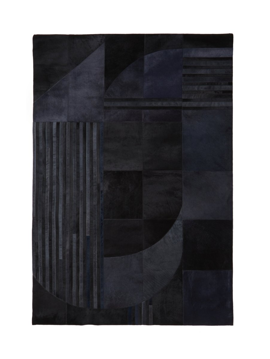Matto Safira Small Black And Grey Deco Print on Leather Rug - OPULENT Co