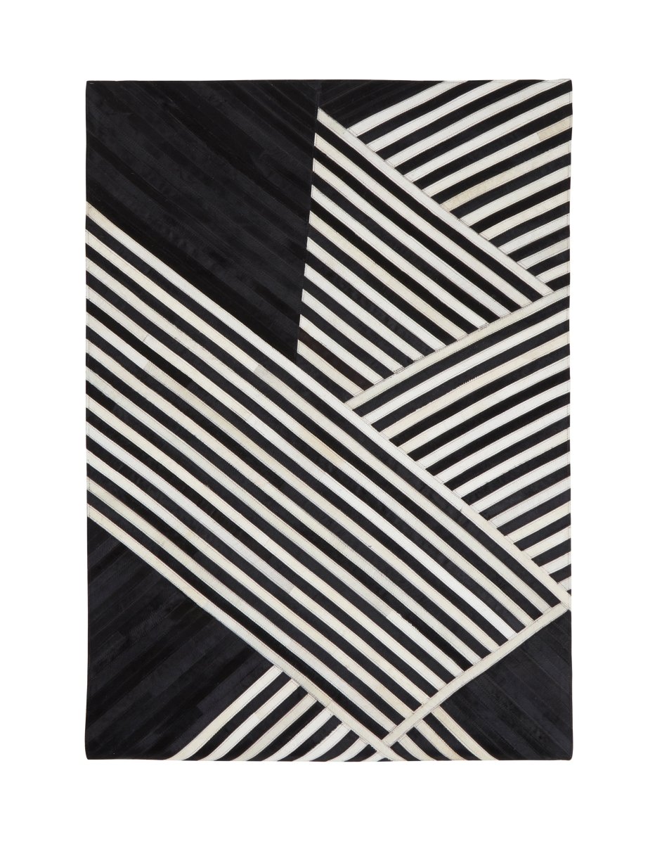 Matto Safira Small Black And White Hair On Leather Rug - OPULENT Co