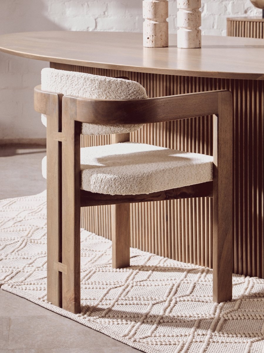 Morello Mango Wood Grey Finish Ridge Detail Oval Dining Table - OPULENT Co