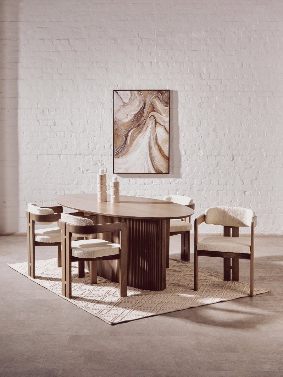 Morello Mango Wood Grey Finish Ridge Detail Oval Dining Table - OPULENT Co