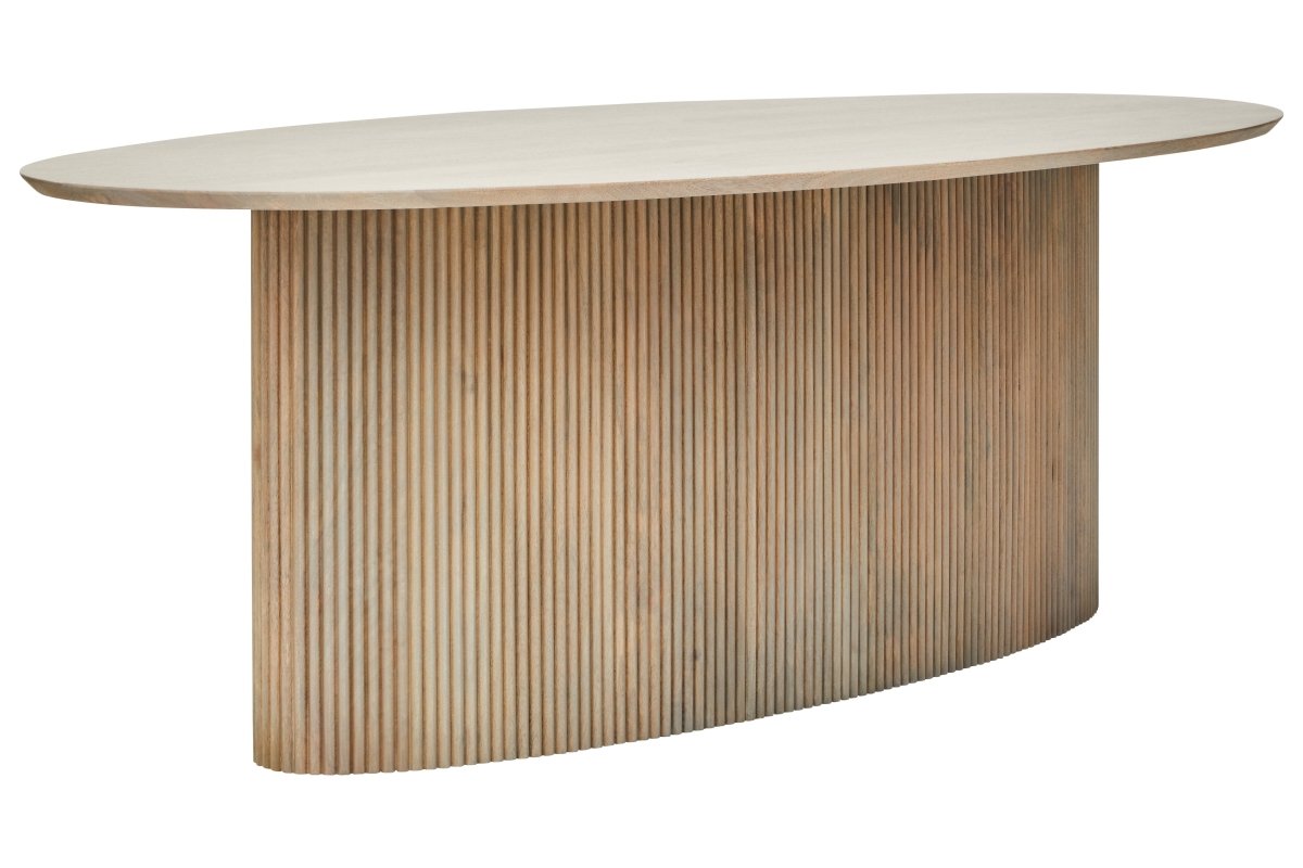 Morello Mango Wood Grey Finish Ridge Detail Oval Dining Table - OPULENT Co