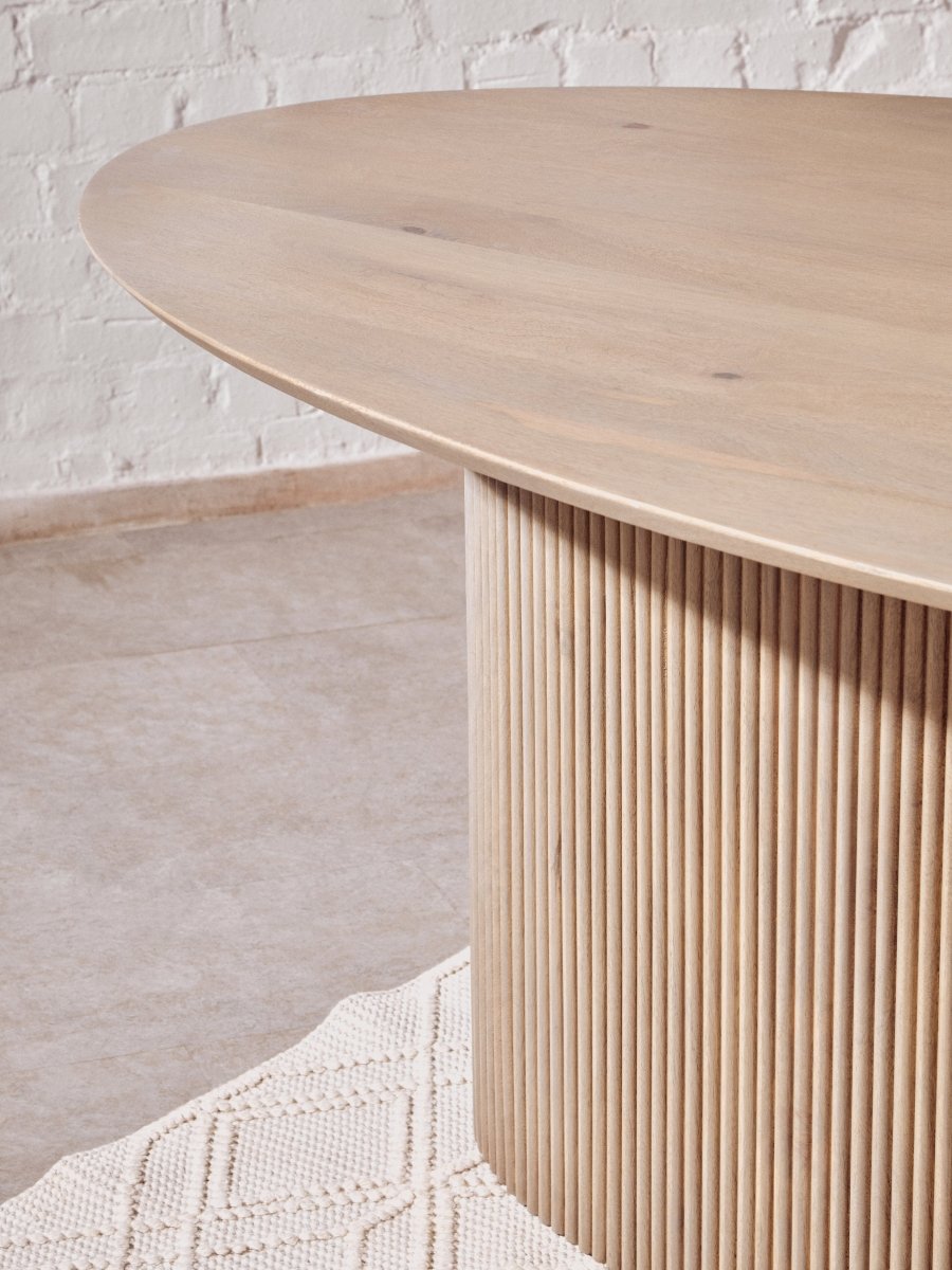 Morello Mango Wood Grey Finish Ridge Detail Oval Dining Table - OPULENT Co
