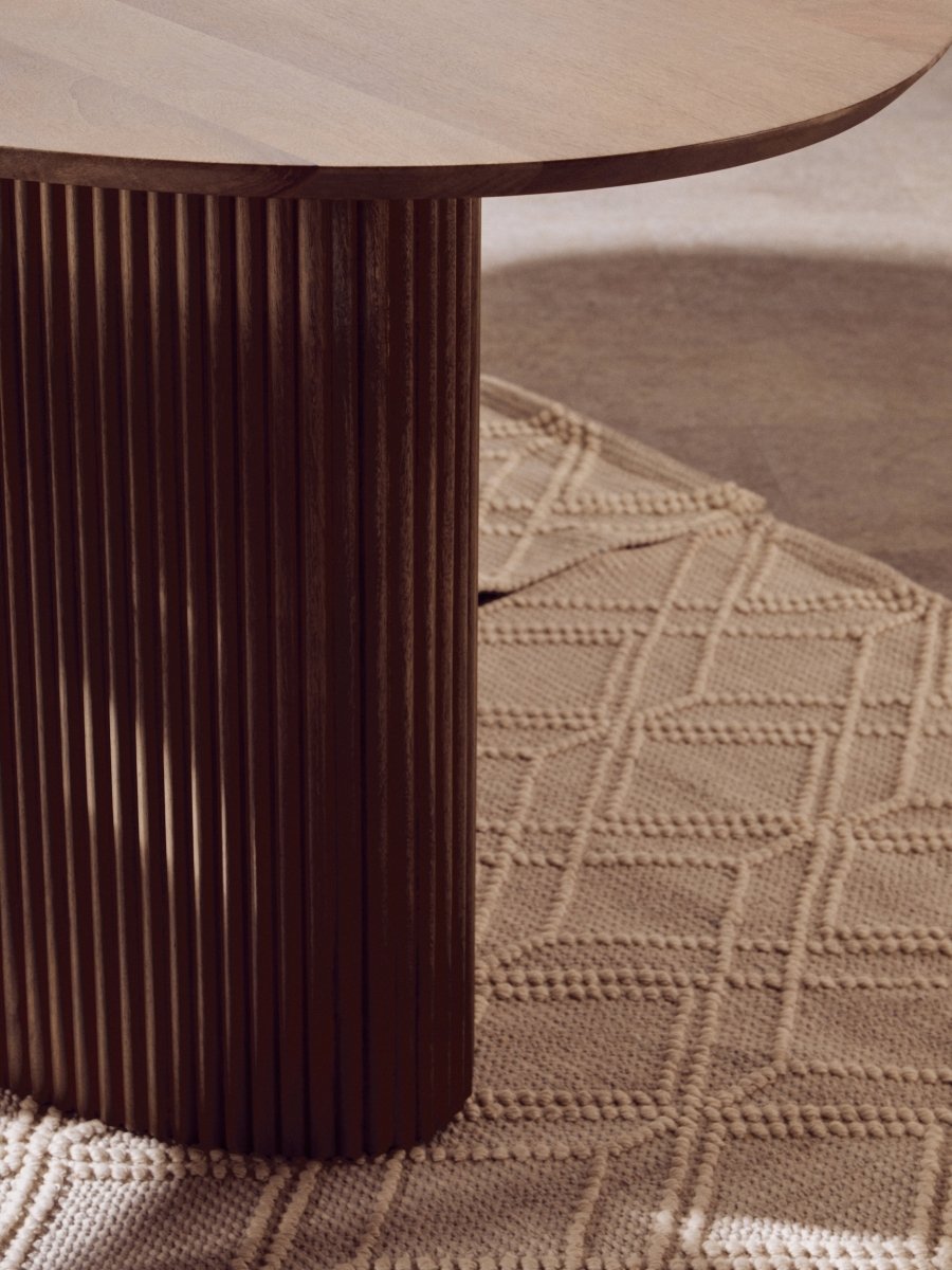 Morello Mango Wood Grey Finish Ridge Detail Oval Dining Table - OPULENT Co