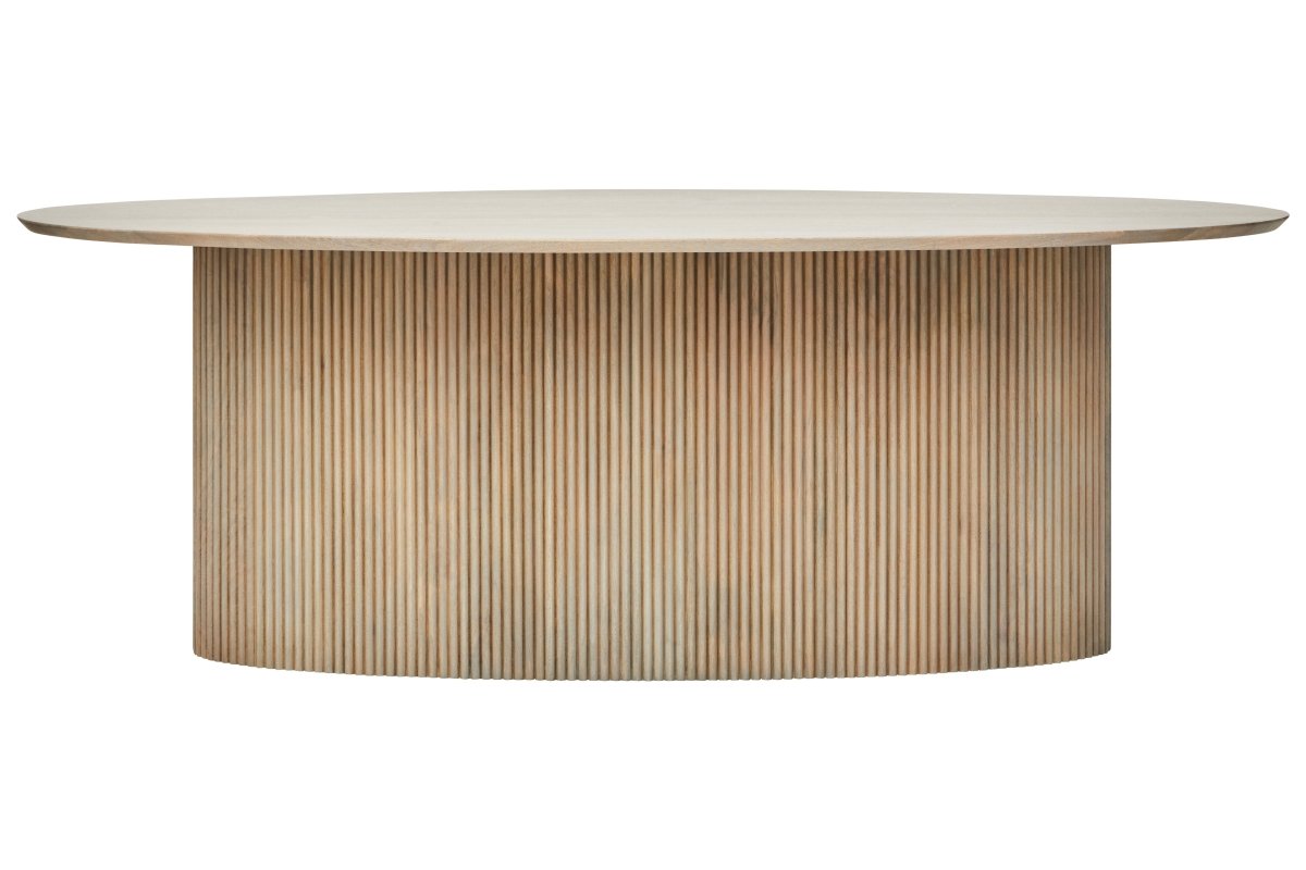 Morello Mango Wood Grey Finish Ridge Detail Oval Dining Table - OPULENT Co