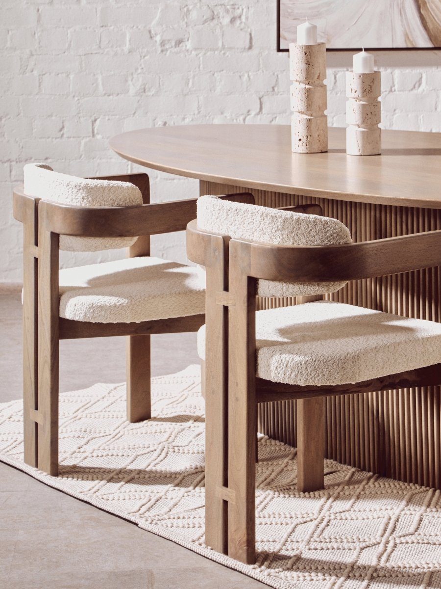 Morello Mango Wood Grey Finish Ridge Detail Oval Dining Table - OPULENT Co