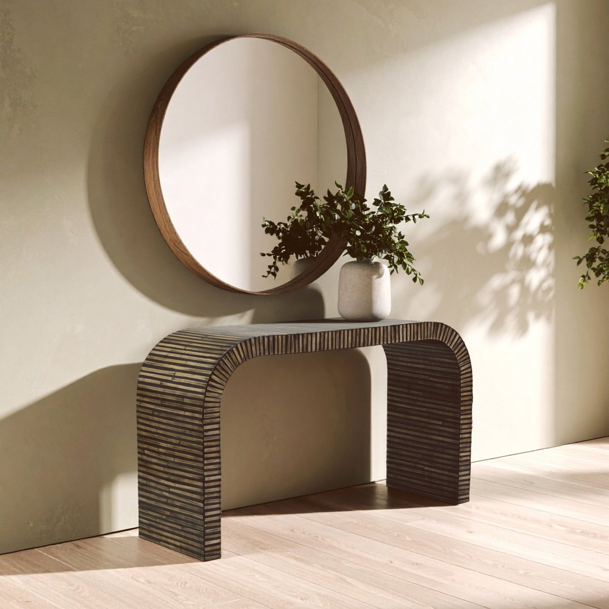 Nivara Bamboo Inlay Curved Console Table - OPULENT Co