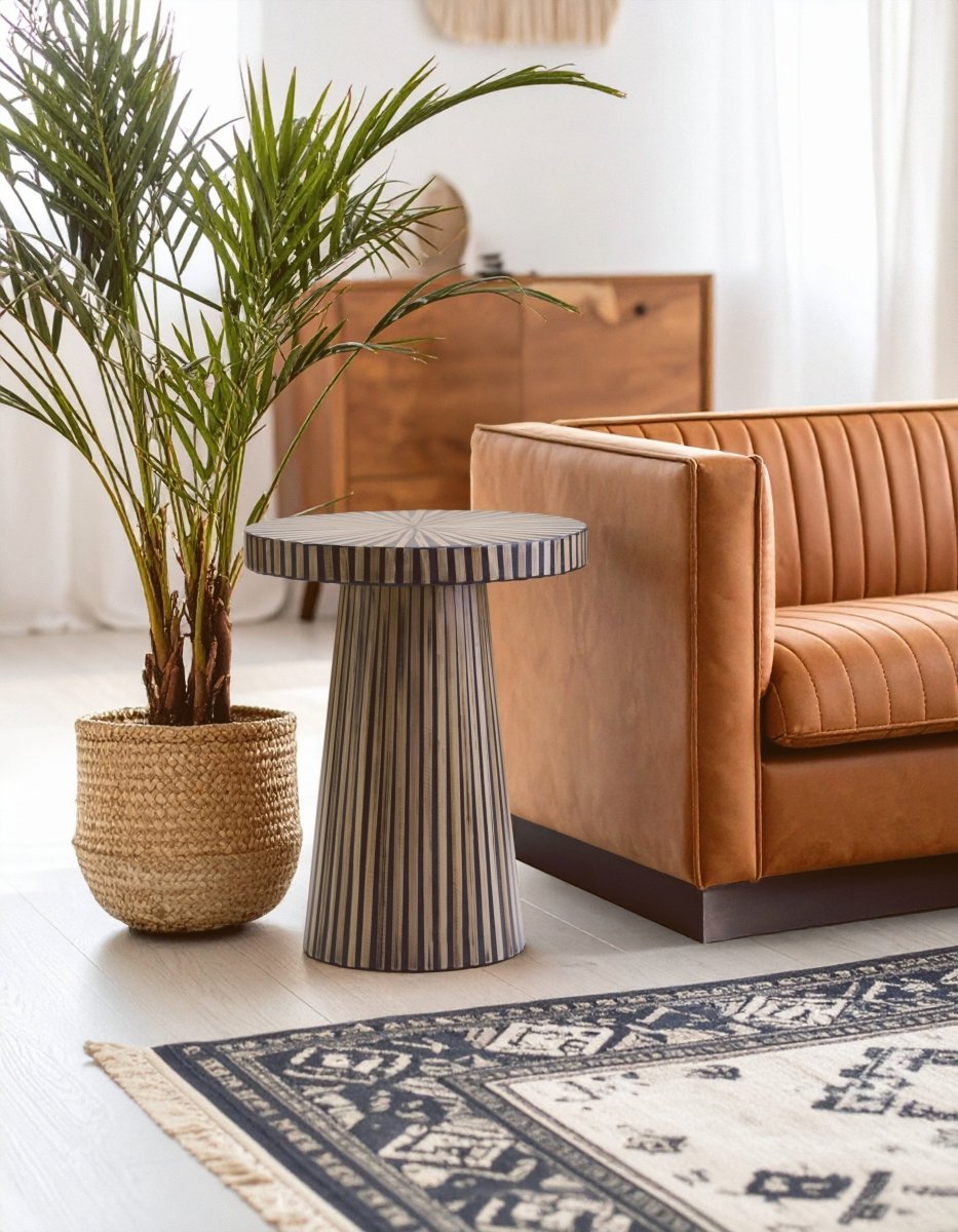 Nivara Bamboo Inlay Round Side Table - OPULENT Co