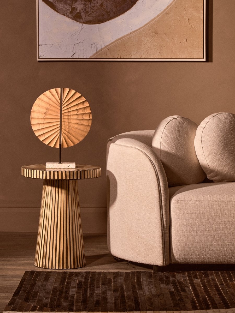 Nivara Bamboo Inlay Round Side Table - OPULENT Co