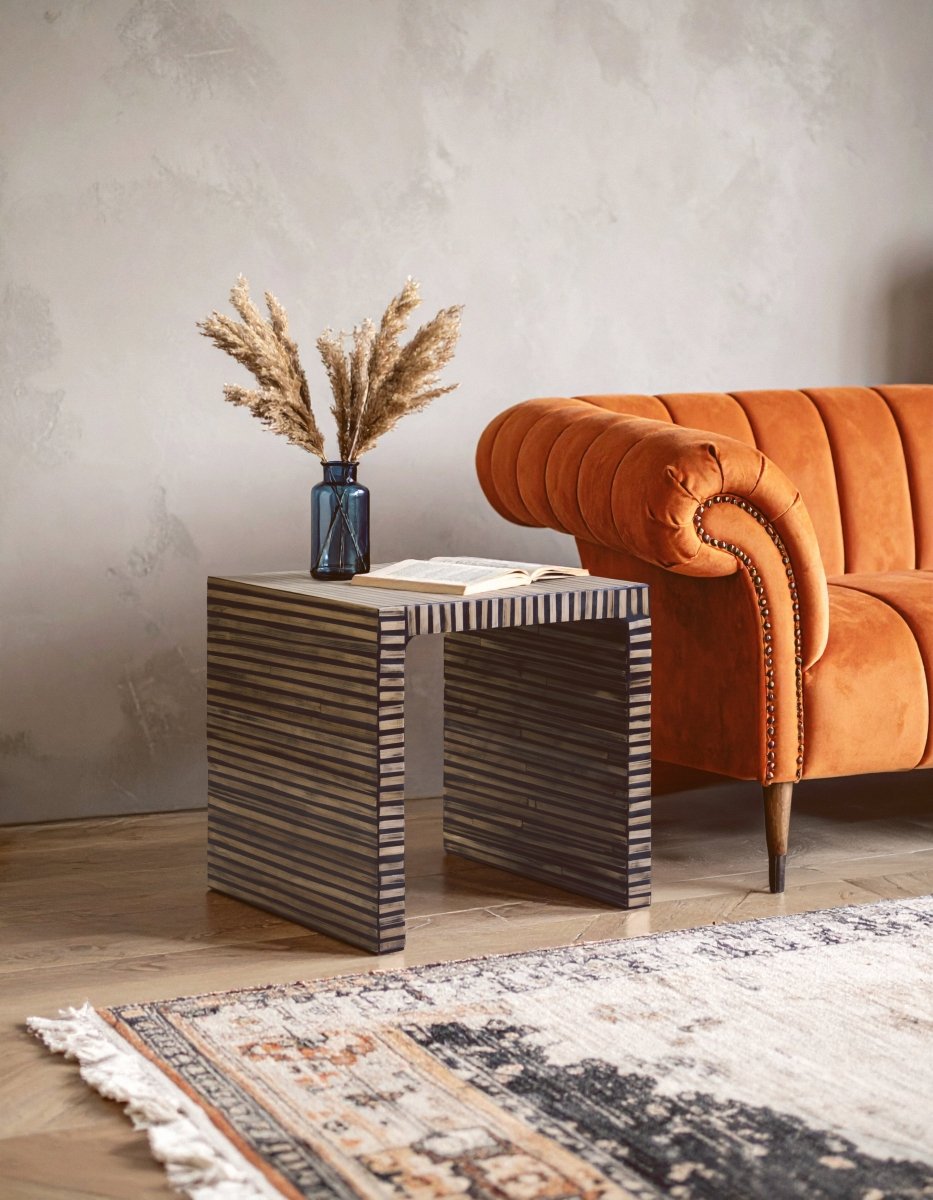 Nivara Bamboo Inlay Side Table - OPULENT Co