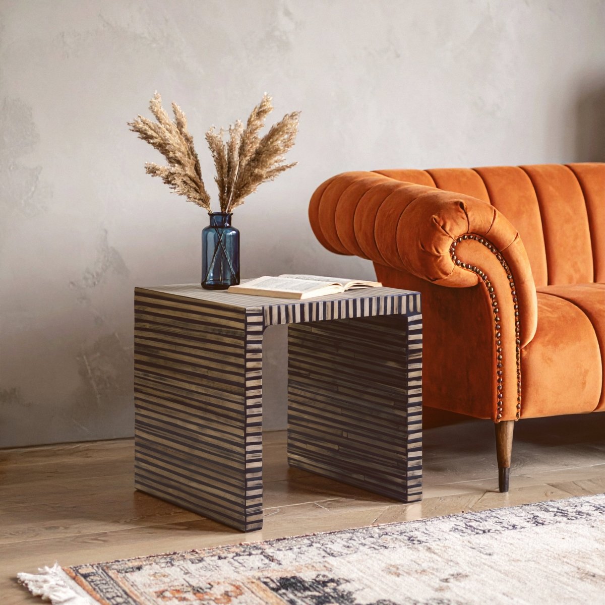 Nivara Bamboo Inlay Side Table - OPULENT Co
